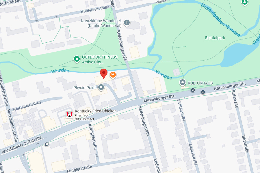 Ausschnitt der Karte von Google Maps mit dem Marker Wandsbeker Zollstraße 155, 22041 Hamburg